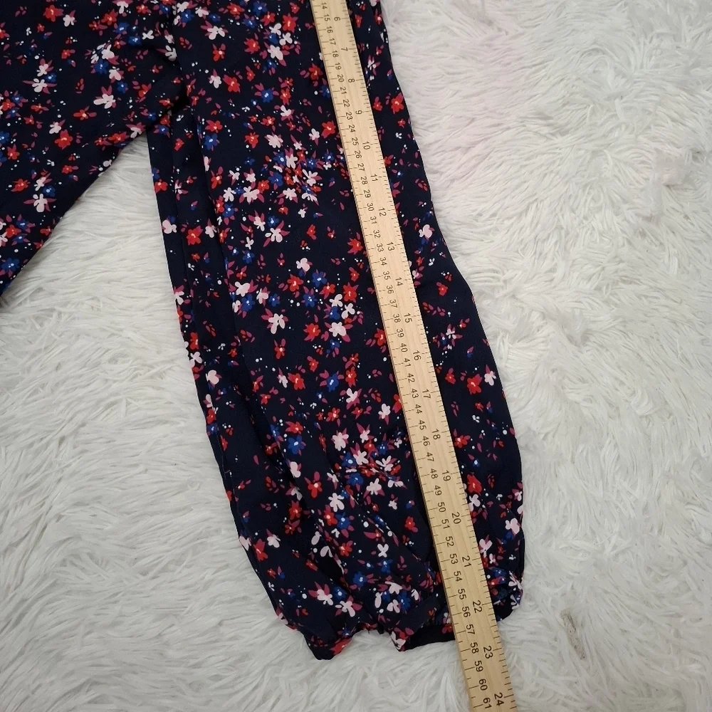 J. Crew Classic-fit collarless  puff-sleeve  Long Sleeve Ruffleneck Floral Top S